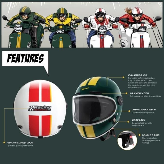 Helm Vespa Racing Sixties Green Bosco Limited Edition