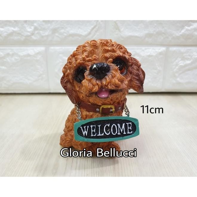 Patung Pajangan Anjing Red Toy Poodle Miniatur Pudel Doggy Kazamora