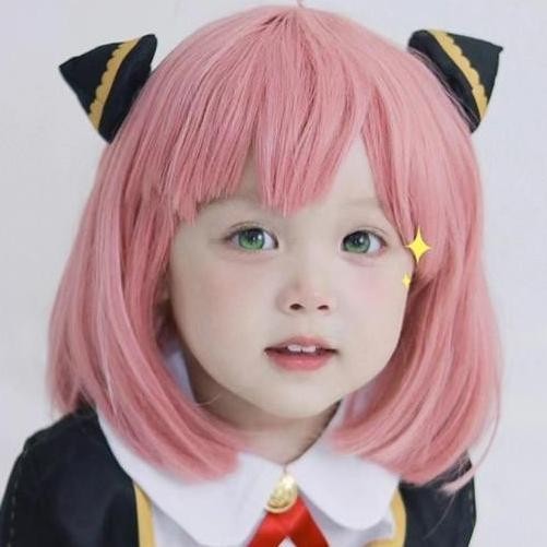 Rambut Palsu Wig Anak Bob Poni Pendek Warna Baby Pink Cosplay Anya