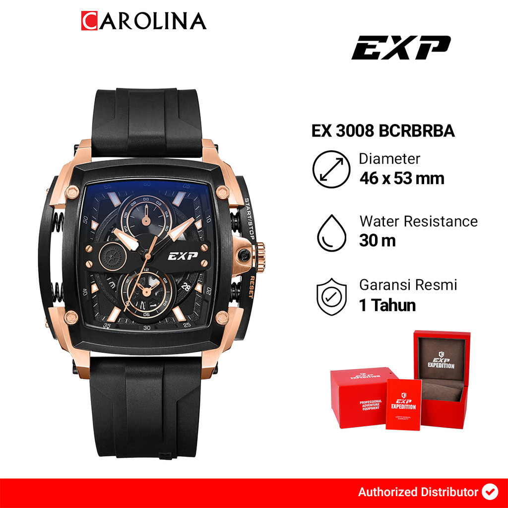 Jam Tangan Wanita Expedition EXP EX 3008 BCRBRBA Black Dial Black Rubber Strap