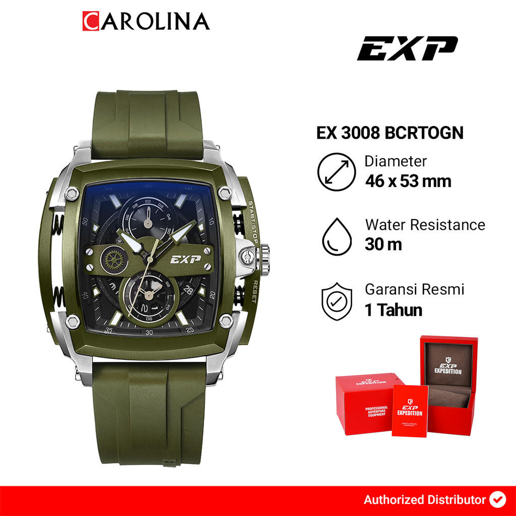 Jam Tangan Wanita Expedition EXP EX 3008 BCRTOGN Black Dial Green Rubber Strap