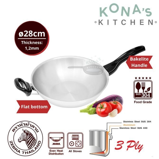 Zebra 3 Ply Wok Vitalux 28 Cm Deep IH Bakelite Handle (175328) / Wajan