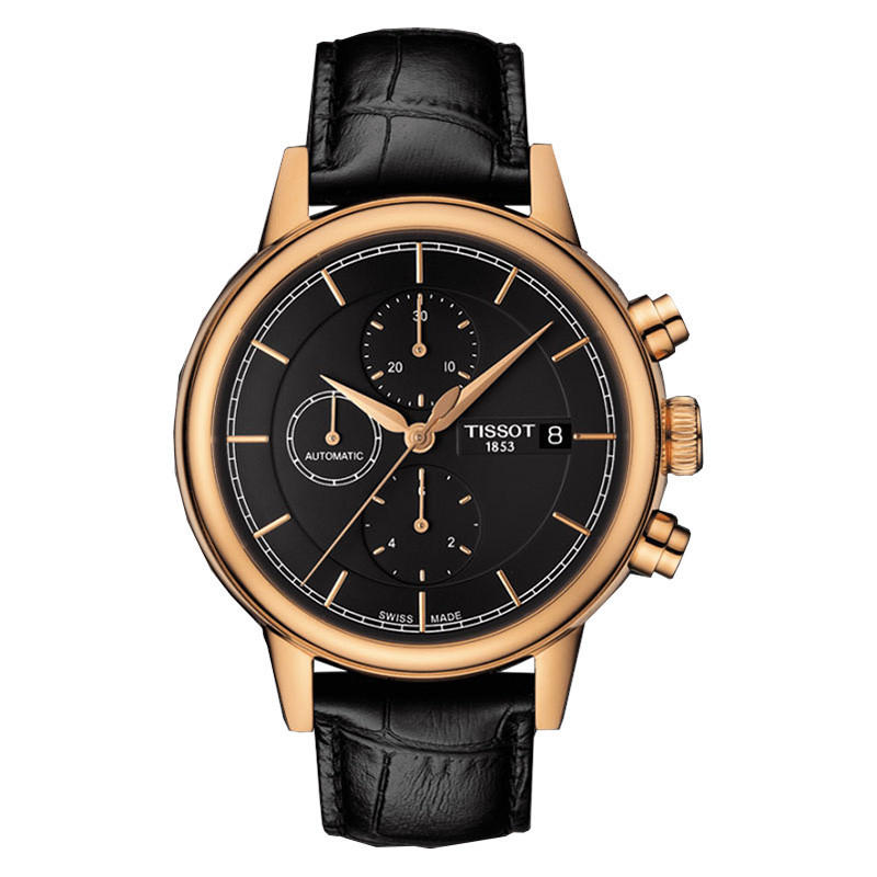 Jam Tangan Pria TISSOT Carson T085.427.36.061.00 Automatic Chronograph Black Dial Black Leather Stra