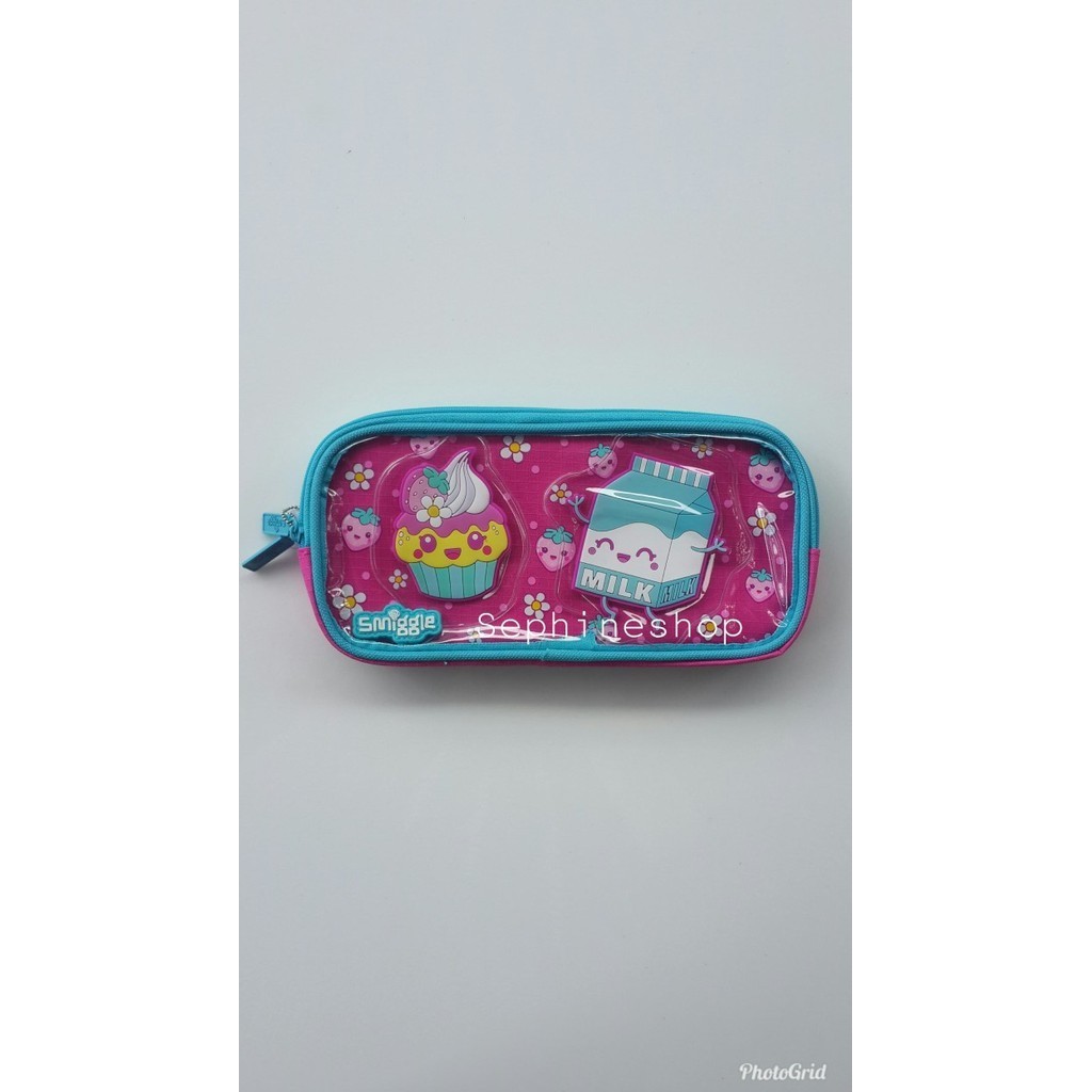 monggo] Smiggle dizzy see thru pencil case - Merah Muda