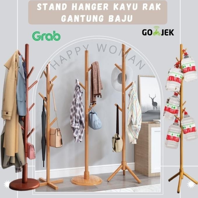 Stand Hanger Kayu Rak Gantung Baju Hanger Baju Kayu Gantungan Topi