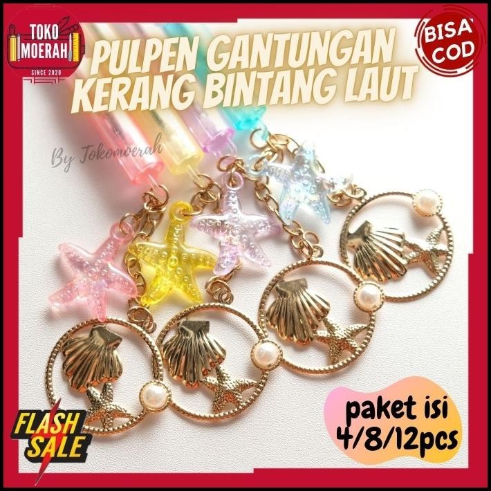 

HOT DEAL PAKET 4 8 12PCS PULPEN GANTUNGAN KERANG BINTANG LAUT LUCU UNIK PEN COD
