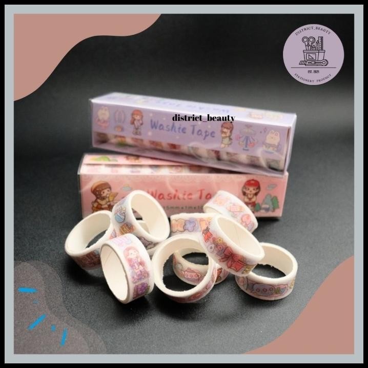 

TERBARU WASHITAPE ROLL MASU 1 BOX ISI 10 PCS WASHI TAPE GLITTER CUTE GIRL