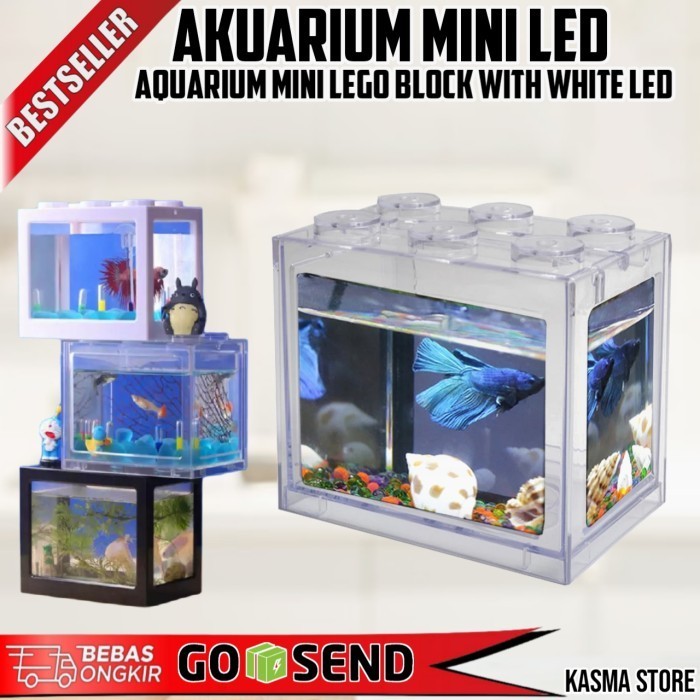 Aquarium Ikan Cupang Tempat Ikan Hias Mini Aquarium Lego Led