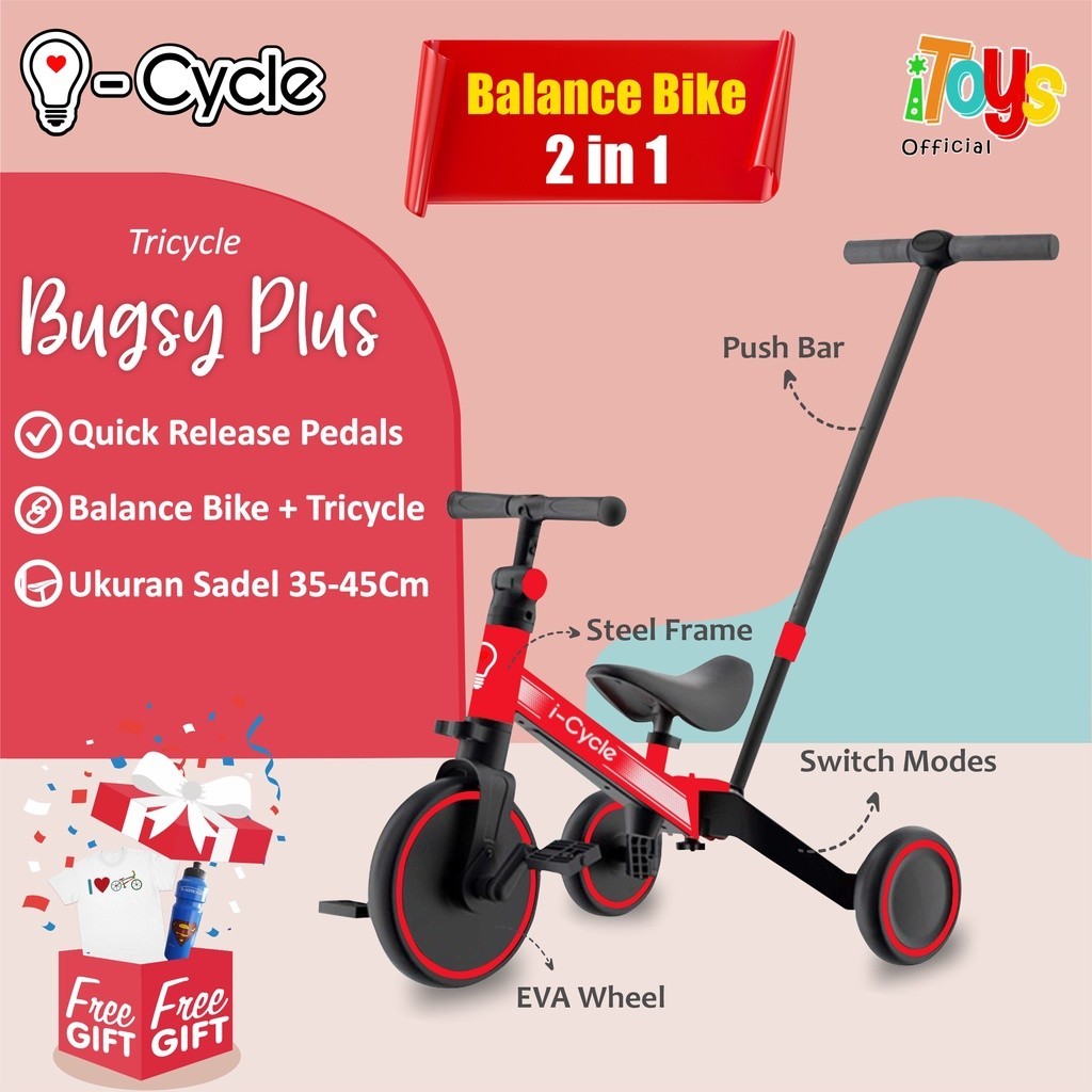 Sepeda Dorong Anak Multifungsi 3 in 1 ICYCLE Bugsy Plus (TC-1905) Balance Bike & Tricycle | Sepeda A