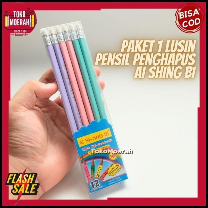 

DISKON PENSIL MURAH 1 LUSIN 12PCS PENSIL AI SHING BI PENSIL PENGHAPUS LUCU !