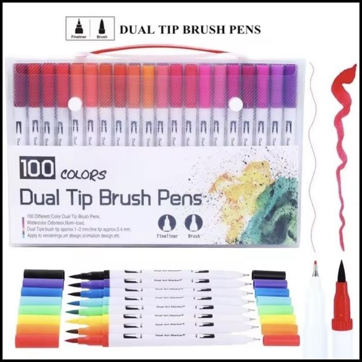 

100 WARNA DUAL TIP BRUSH MARKER PEN MAGICFLY WATERCOLOUR LUKIS SKETSA