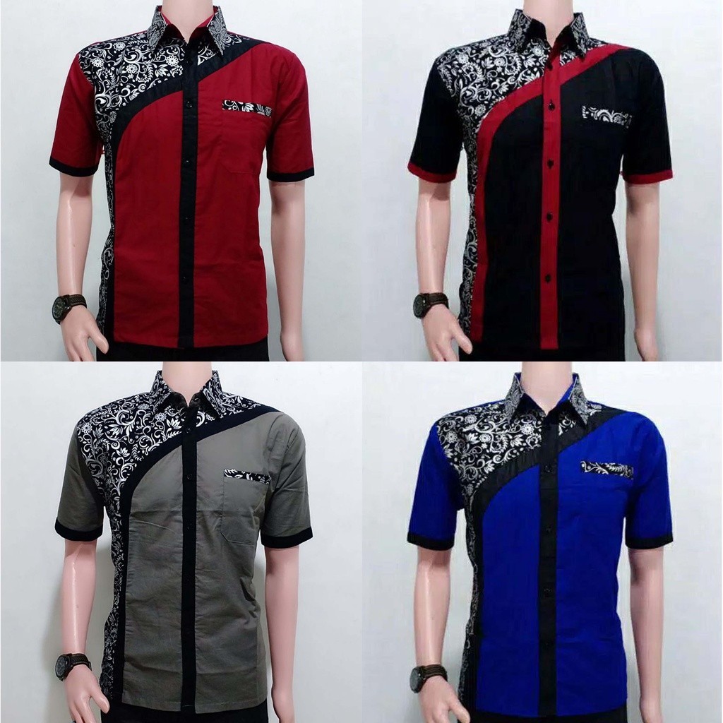 FORMAL KONDANGAn // Baju Batik Pria Kombinasi Polos Kertabumi Lengan Pendek