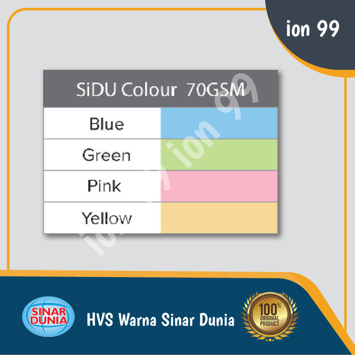 

Kertas Hvs Warna 70Gr Sinar Dunia ( Sidu )