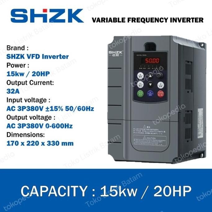 Inverter Shzk 15Kw 380V 3Phase 3P 20Hp Vfd Variable Frequency Drive Kualitas Premium