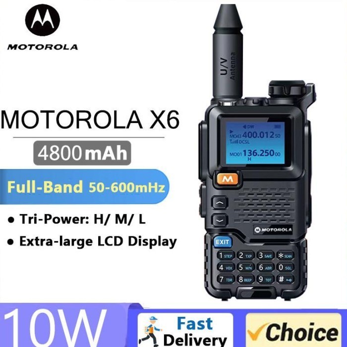 Ready HT MOTOROLA X6 Walkie Talkie Radio FM AM Frekuensi Penerbangan Baterai