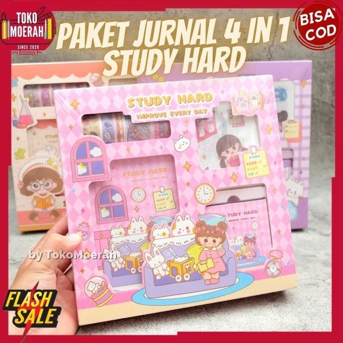 

PAKET JURNAL 4 IN 1 S001 STUDY HARD BUKU STIKER LUCU UNIK MURAH 4 IN 1