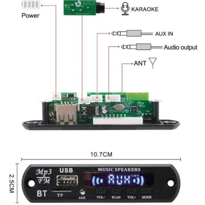 Modul Kit Mp3 Bluetooth Plus Fm Radio+Soket Mic Vire
