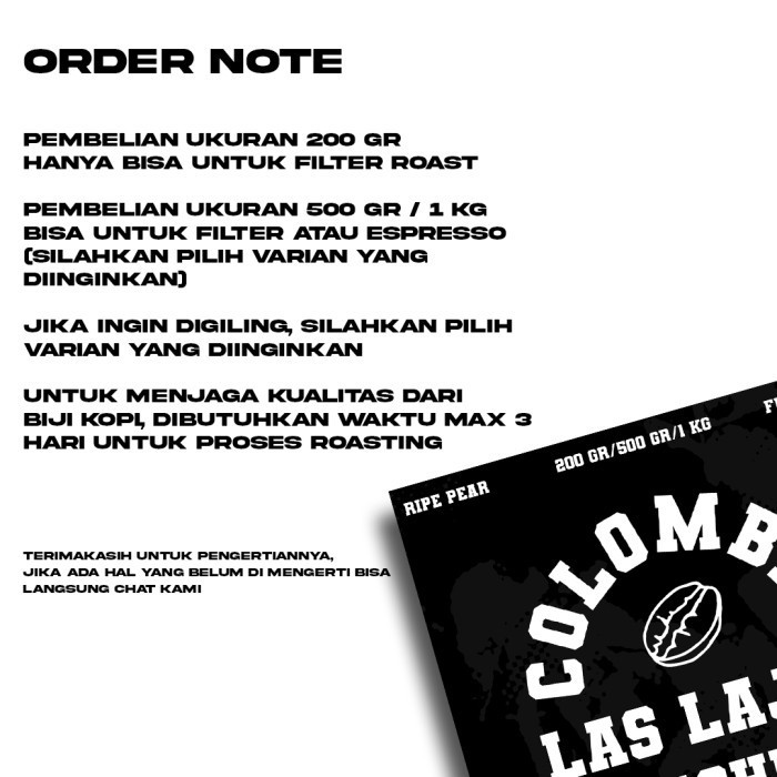 

Biji Kopi Arabika Manual Brew - Colombia Las Lajas Washed - 500 Gr