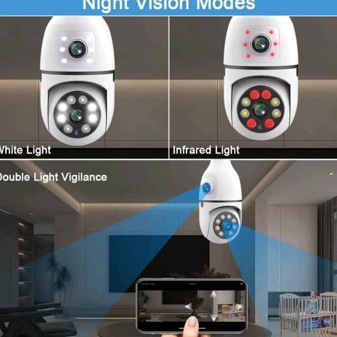 Kamera Cctv Wifi Bentuk Bohlam/ Lampu V380 8Mp Dual Lens 2 Way Suara Fagenor