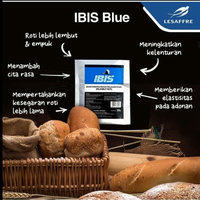 

Adlian Ibis Blue 1 Sachet 20Gr Pelembut Roti / Pengempuk / Bread Improver