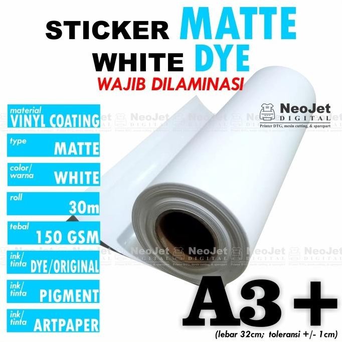 

Stiker Sticker Vinyl Matte Inkjet Dye Doff Doft Mate A3+ Putih Matt