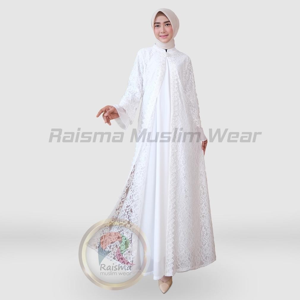 Gamis Abaya Remaja Ricca Putih Tulang Full Brokat Busana Lebaran Gamis Abaya Remaja