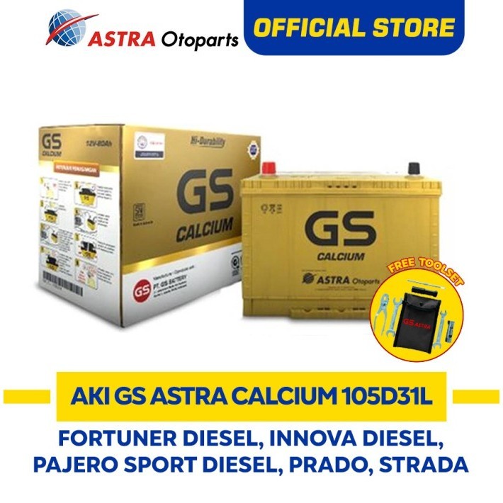 AKI GS ASTRA CALCIUM 105D31L AKI UNTUK MOBIL FORTUNER, PAJERO