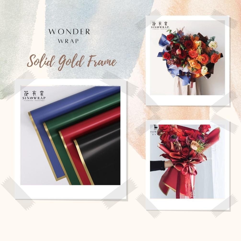 

[5 Lembar] Flower Wrapping Paper Kertas Buket Solid Gold Frame Cellophane Waterproof untuk Hand Bouquet