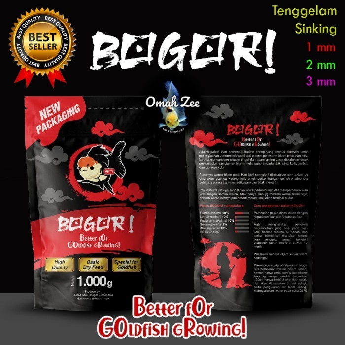PELET PAKAN KOKI HITAM BOGOR REFILL 1000 GRAM SINKING TENGGELAM