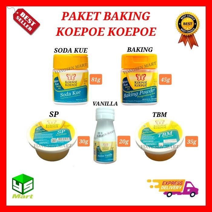 

Paket Baking Koepoe SP 30g Baking 45g Vanilla 20g TBM 35g Soda kue 81g K01