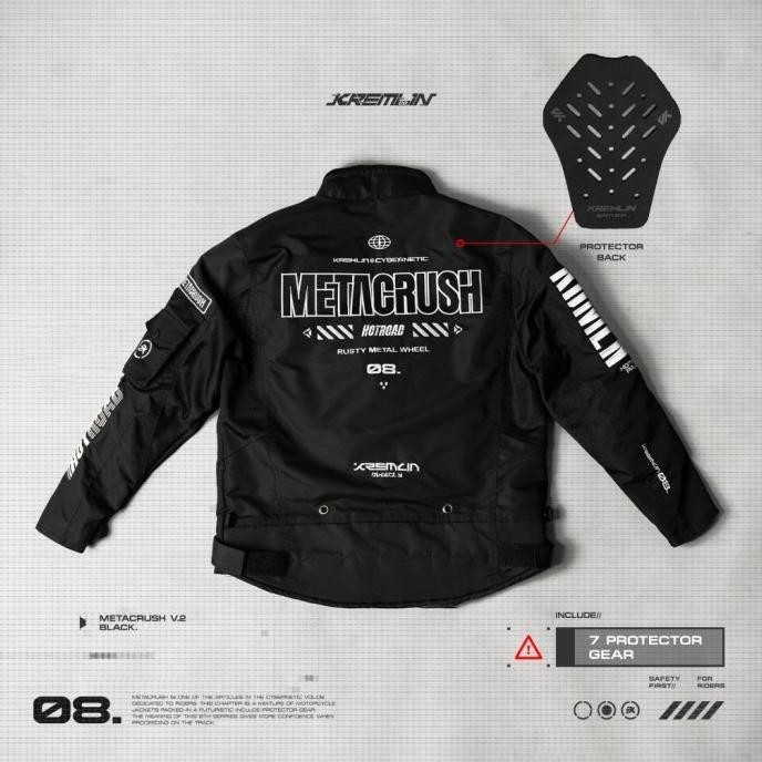KREMLIN Jacket Black Biker Cyberpunk Motor - METACRUSH V.2 - HITAM