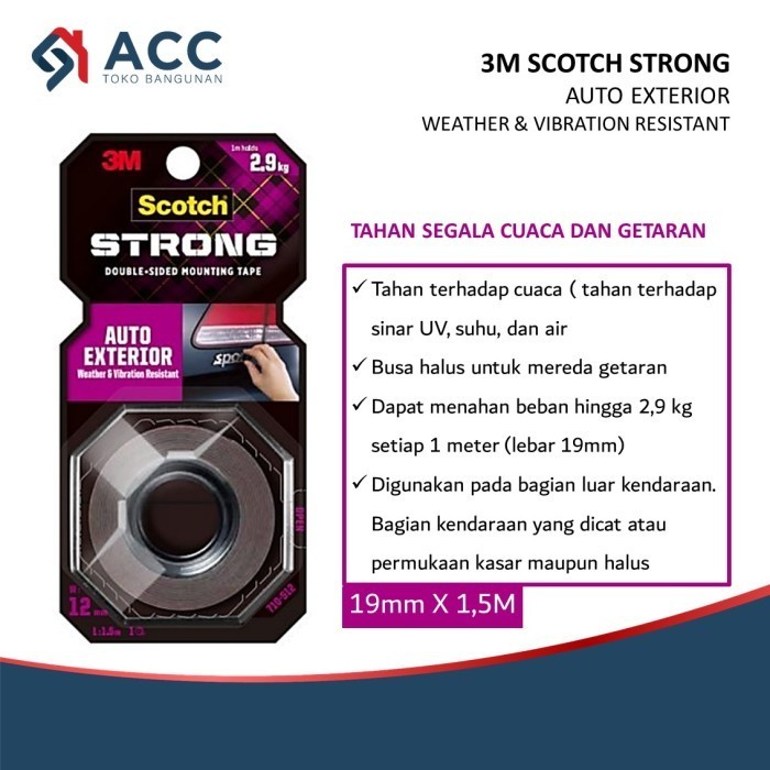 

3M SCOTCH AUTO EXTERIOR PEREKAT MOBIL DOUBLE TAPE 12MM X 1.5 METER