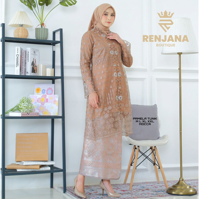 Kebaya Tunik Amelia Tile Payet Songket (Setelan)
