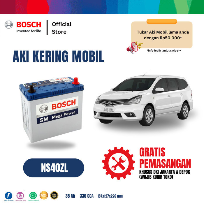 Bosch Aki Mobil Nissan Grand Livina 1.5 Dan 1.8 Mf Blue Ns40Zl