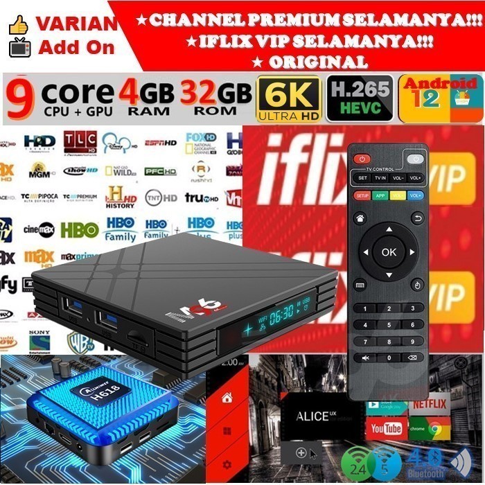 STB Android 10 Smart TV Box Android M96-H PRO Ram 4GB Rom 32GB 4/32 Unlock Full Channel TV Iflix Tan