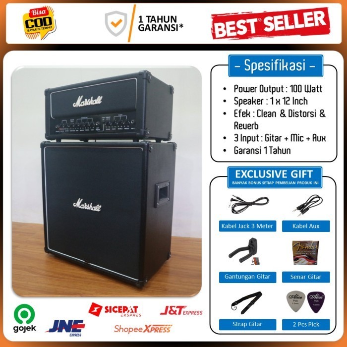 Ami Ampli Gitar & Bass Marshall Black 12 Inch 3 Input Head Cabinet Murah