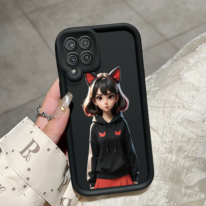 Casing Hp Samsung Galaxy A12 4G A12 5G F12 M12 Case Casing ponsel Softcase HP telinga kucing gadis t
