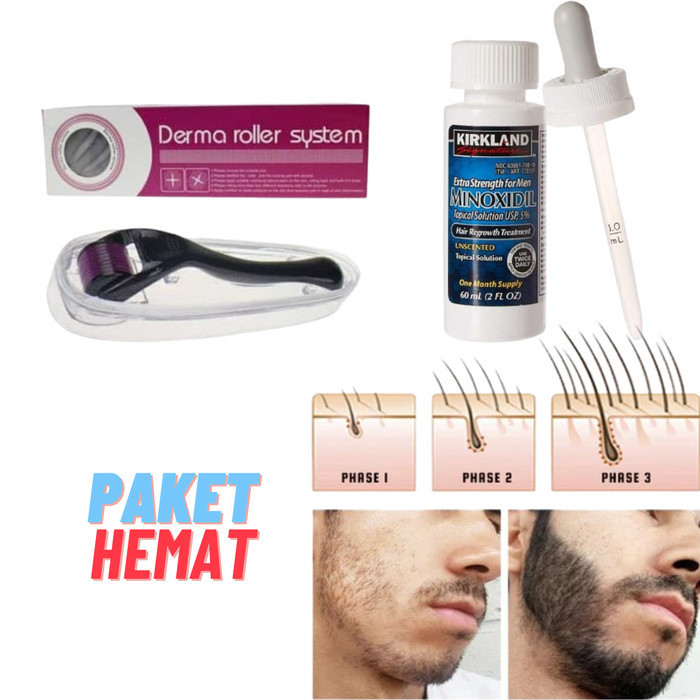 Paket Derma Roller Kirkland Noxidil 5% Nyak Umbuh Rambut
