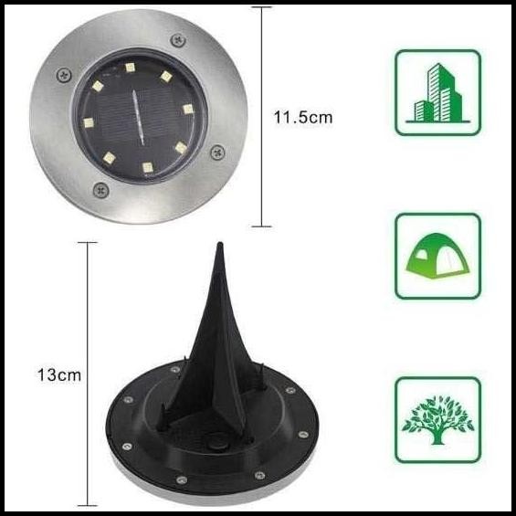 LAMPU TAMAN SOLAR TANAM TANCAP PAVLING BULAT TENAGA SURYA 8 LED