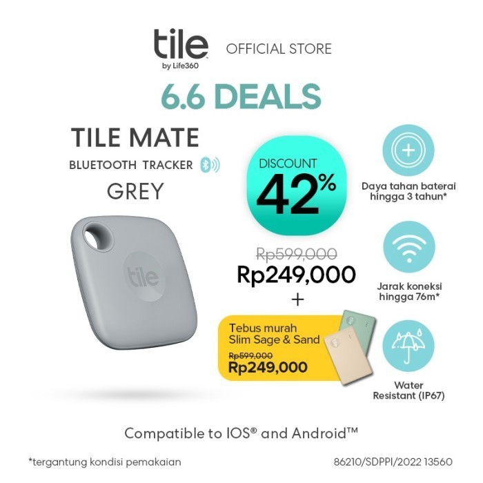 LIMITED - TILE MATE GREY - BLUETOOTH TRACKER / PELACAK PINTAR