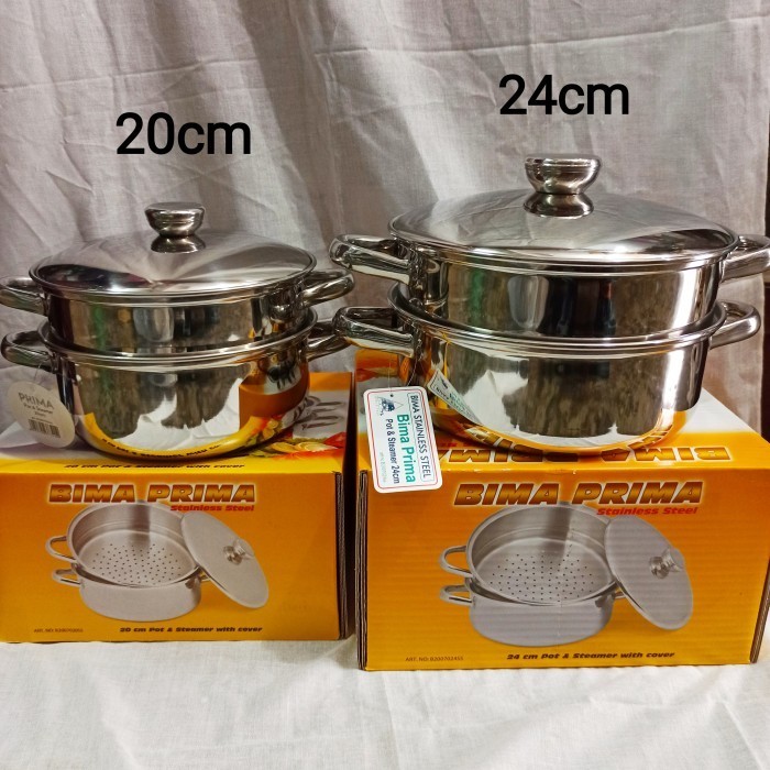 Bima 20 Cm Pot & Steamer With Cover (Panci Dan Kukusan 20 Cm Bima )