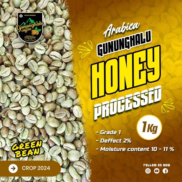 

Ready Green Bean Arabika - Gunung Halu Coffee - Honey - 1 Kg.