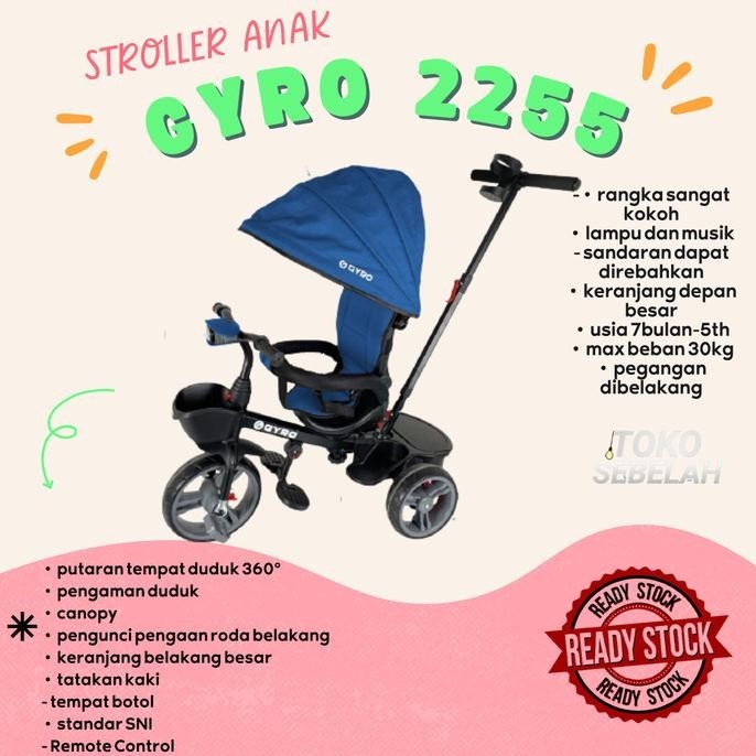 Sepeda Roda Tiga Stroller Anak GYRO 2255 Tricycle Bike