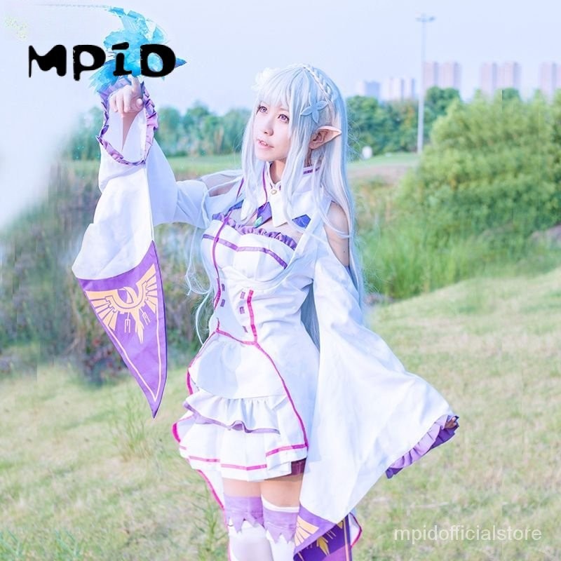 【MPID】Re Life In A Different World From Zero Cosplay Emilia Costume Wanita Kostum Emilia Wig Re Zero