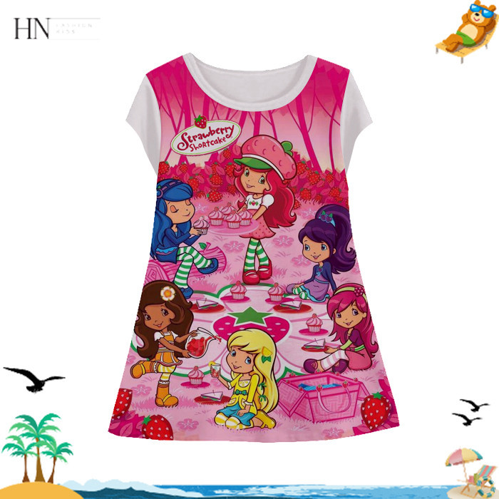 Baju Dress Anak Strawberry Shortcake Untuk Perempuan Tunik Printing Anak Wanita Model Strawberry Sho