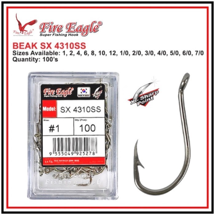 [100Pcs] Mata Kail Pancing Stainless Steel Fire Eagle Sx 4310Ss