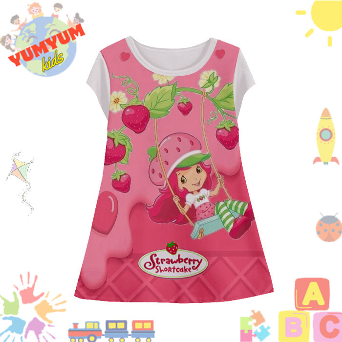 Dress Anak Perempuan Strawberry Shortcake v5 Tunik Anak Wanita Film Animasi Kartun Strawberry Shortc