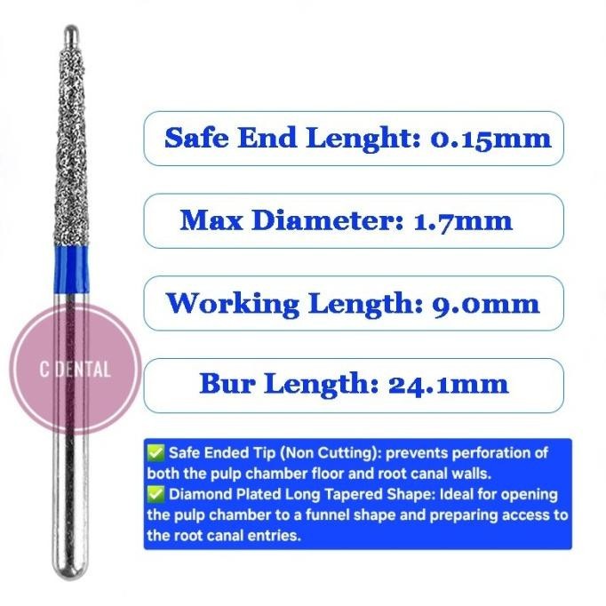 TYU Dental Endo Diamendo Bur Safe Ended Tip Non Cutting Long Shank Tapered Shape High Speed Outline 