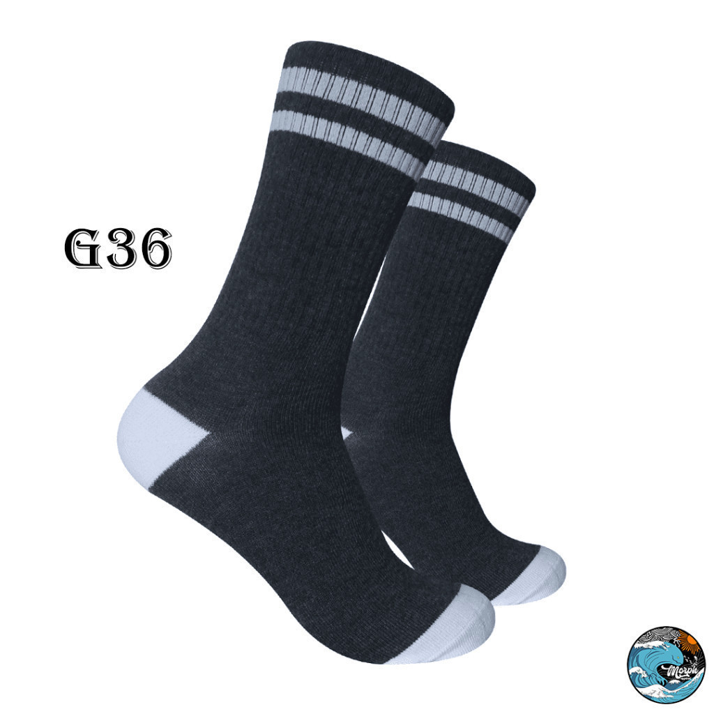 Kaos Kaki Oldschool - Kaos Kaki Skate Garis 2 Putih Dasar Abu Tua - Morph.Apparel - G36
