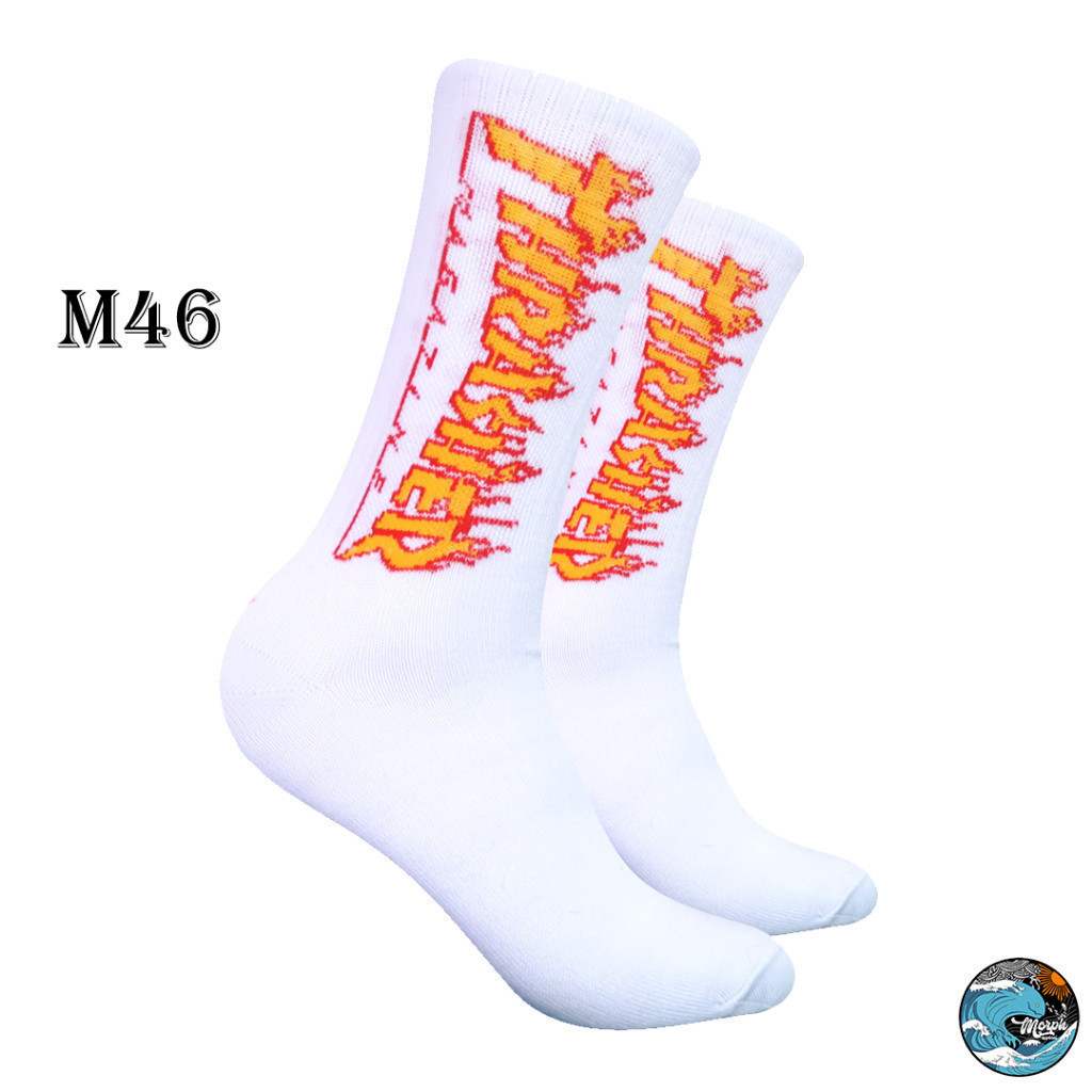 Kaos Kaki Oldschool - Kaos Kaki Skate Putih Api Kuning - Morph.Apparel - M46